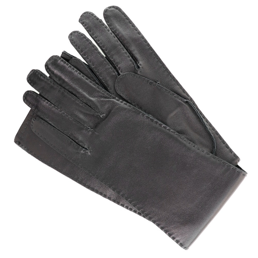 HERMES gloves 001772G-01-065 Calf leather black Glove Women 6 1/2 Used Authentic