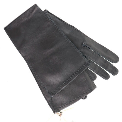 HERMES gloves 001772G-01-065 Calf leather black Glove Women 6 1/2 Used Authentic