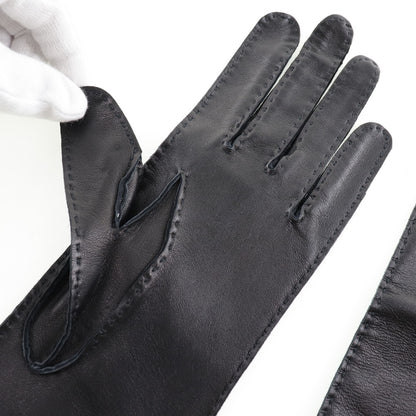 HERMES gloves 001772G-01-065 Calf leather black Glove Women 6 1/2 Used Authentic