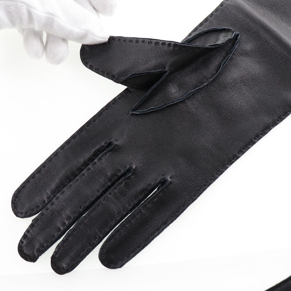 HERMES gloves 001772G-01-065 Calf leather black Glove Women 6 1/2 Used Authentic