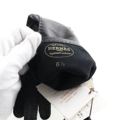 HERMES gloves 001772G-01-065 Calf leather black Glove Women 6 1/2 Used Authentic