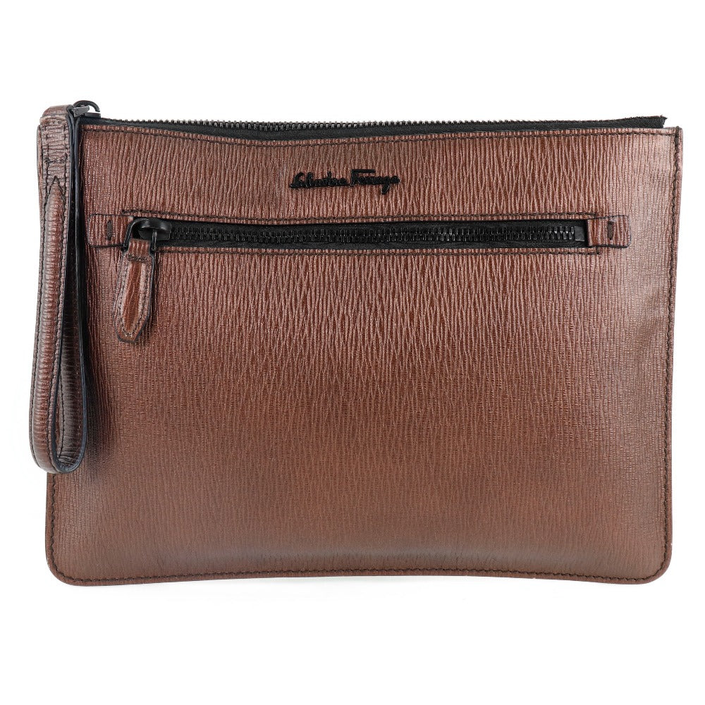 Salvatore Ferragamo Clutch bag Calfskin Brown unisex(Unisex) Used Authentic