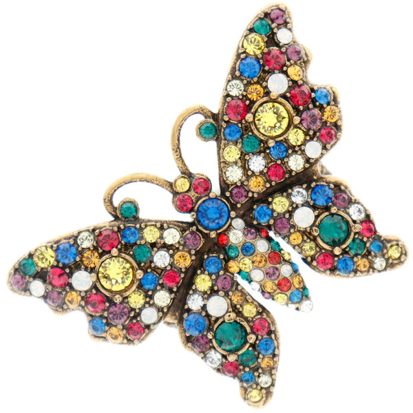 GUCCI Ring Crystal butterfly ring Plated Gold multicolor Women Used Authentic