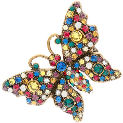 GUCCI Ring Plated Gold multicolor Crystal butterfly ring Women XS Used Authentic