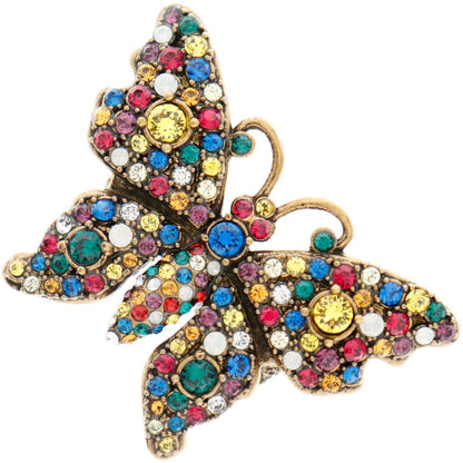 GUCCI Ring Plated Gold multicolor Crystal butterfly ring Women XS Used Authentic