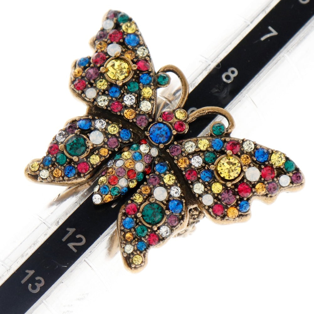 GUCCI Ring Plated Gold multicolor Crystal butterfly ring Women XS Used Authentic