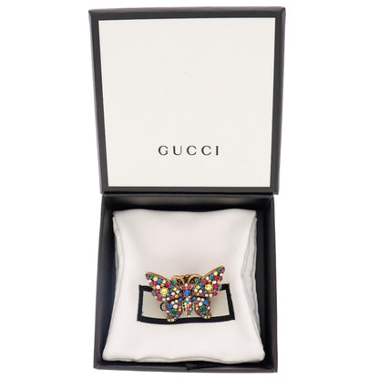 GUCCI Ring Plated Gold multicolor Crystal butterfly ring Women XS Used Authentic