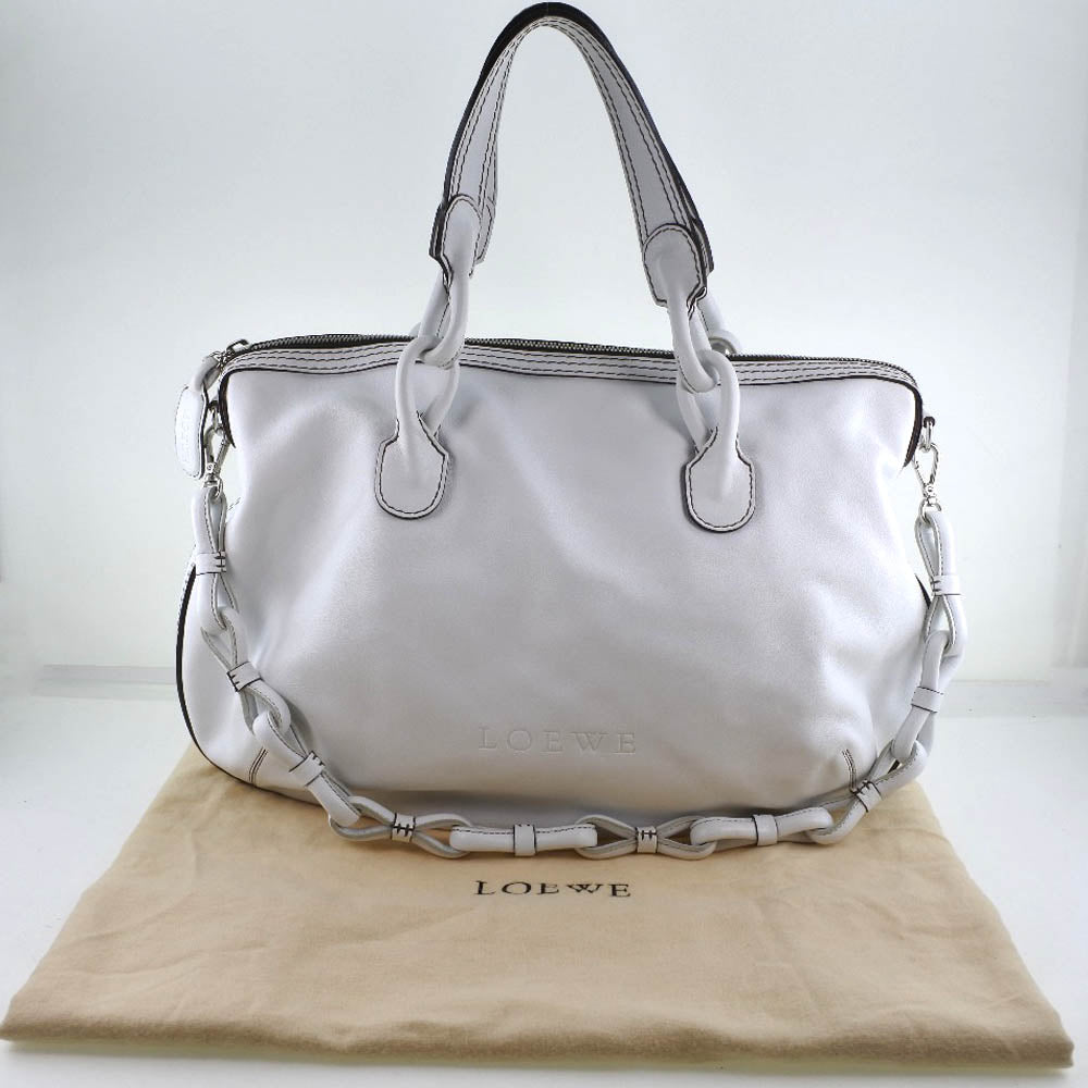 LOEWE Shoulder Bag Calfskin White 2 WAY back Women Used Authentic