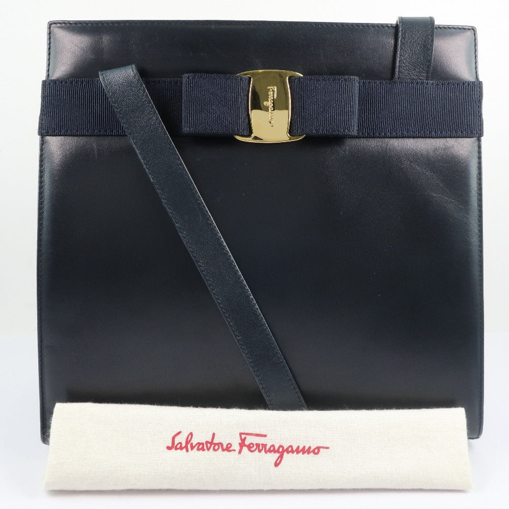 Salvatore Ferragamo Shoulder Bag Calfskin Navy blue Vala Women Used Authentic