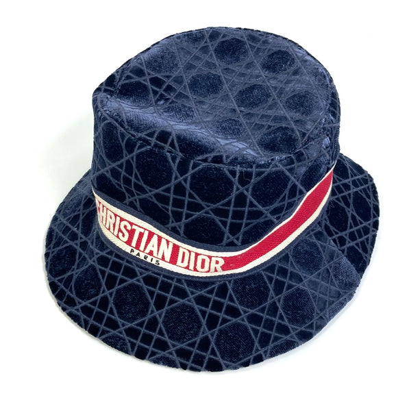 Dior hat Bucket hat 21AW Velor cannage logo bob Cotton / Silk / Viscose Polyester 15CAN923X134 Navy unisex(Unisex) Used Authentic