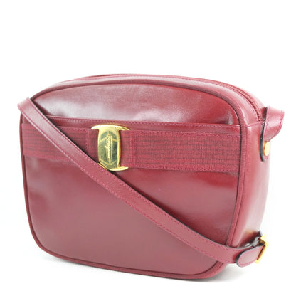 Salvatore Ferragamo Shoulder Bag Calfskin Red Vara ribbon Women Used Authentic