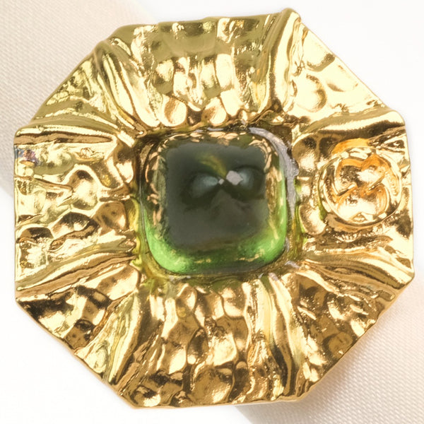 GUCCI Ring Green stone flower gold Women Used Authentic