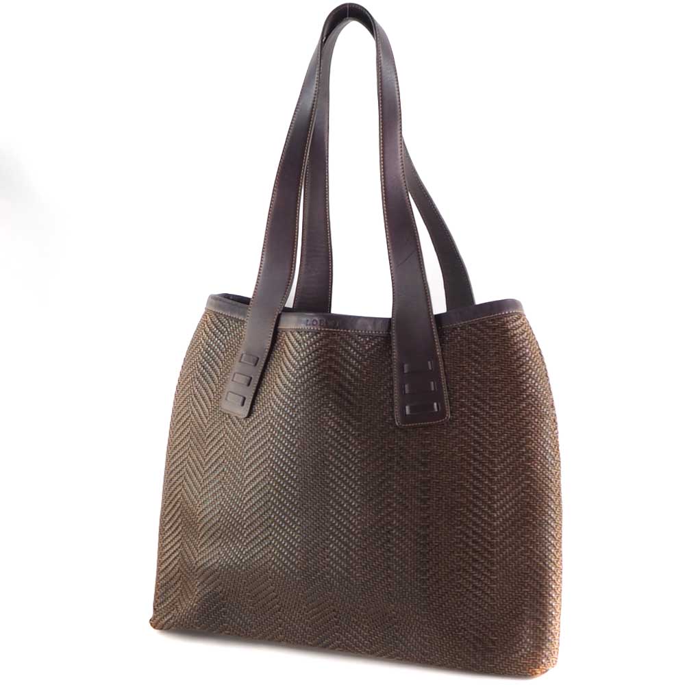 LOEWE Tote Bag canvas Brown Braid Tote Women Used Authentic