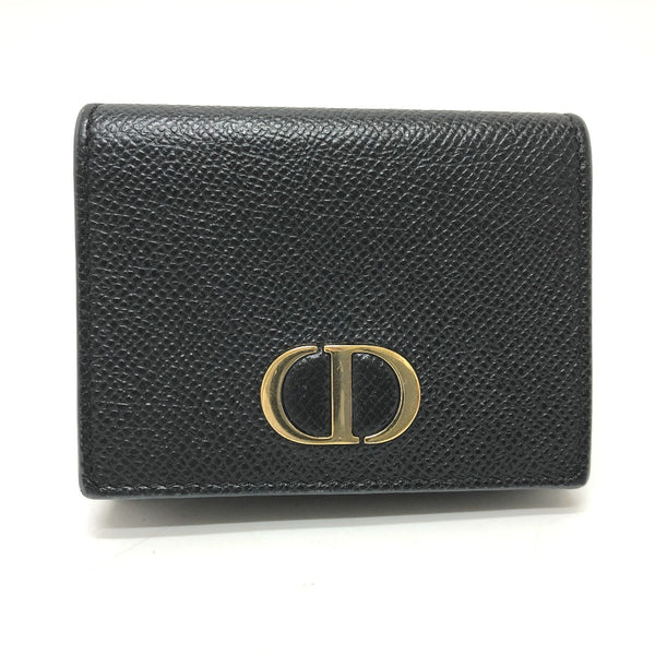 Dior Trifold wallet logo Montaigne Compact Wallet leather black Women Used Authentic