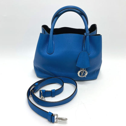 Dior Tote Bag leather blue Handbag Crossbody open bar handbag Women Used Authentic