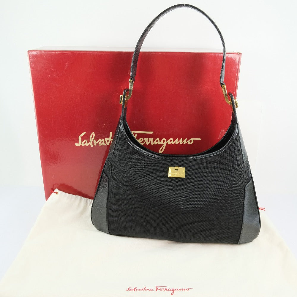 Salvatore Ferragamo Shoulder Bag 21-1898 canvas black Women Used Authentic