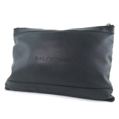 BALENCIAGA business bag 37373 Calfskin black Clutch bag Navy clip M unisex(Unisex) Used Authentic