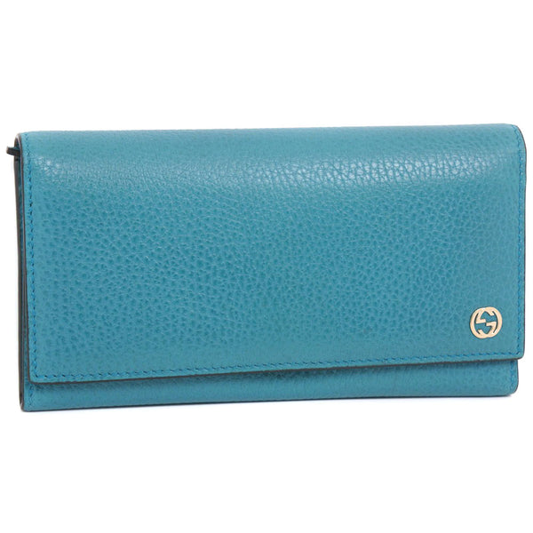 GUCCI Long Wallet Purse Interlocking GG leather 449279 Blue green unisex(Unisex) Used Authentic