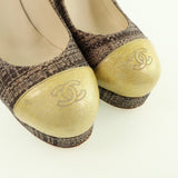 CHANEL pumps High heels Patent leather, jute Gold / Brown Women Used Authentic