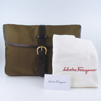 Salvatore Ferragamo Clutch bag Handbag canvas khaki(Unisex) Used Authentic