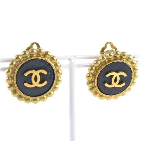 CHANEL Earring vintage COCO Mark Plated Gold black Women Used Authentic