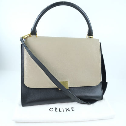 CELINE Handbag Calfskin, suede Black / blue / beige 2WAYShoulder Trapeze Women Used Authentic