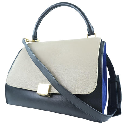 CELINE Handbag Calfskin, suede Black / blue / beige 2WAYShoulder Trapeze Women Used Authentic