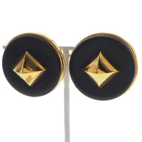 HERMES Earring Medor Plated Gold, Leather gold Women Used Authentic