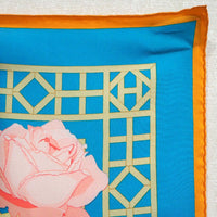 HERMES scarf rose garden ROSERAIE Calle 90 silk blue Women Used Authentic