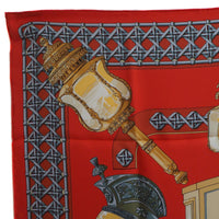 HERMES scarf Carriage lantern FEUX DE ROUTE Calle 90 silk Red Women Used Authentic