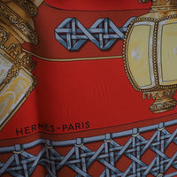 HERMES scarf Carriage lantern FEUX DE ROUTE Calle 90 silk Red Women Used Authentic