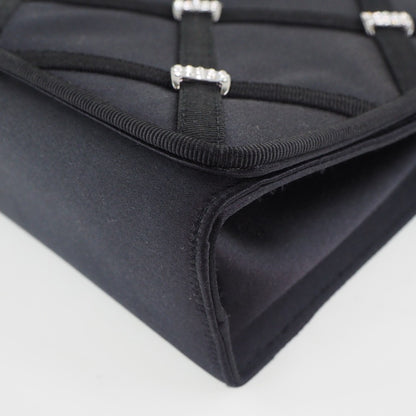 Salvatore Ferragamo Clutch bag Satin, Rhinestone black 2WAYShoulder Women Used Authentic