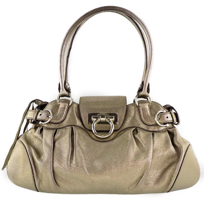 Salvatore Ferragamo Handbag AU 21 6317 Calfskin Silver Gancini Marissa Women Used Authentic