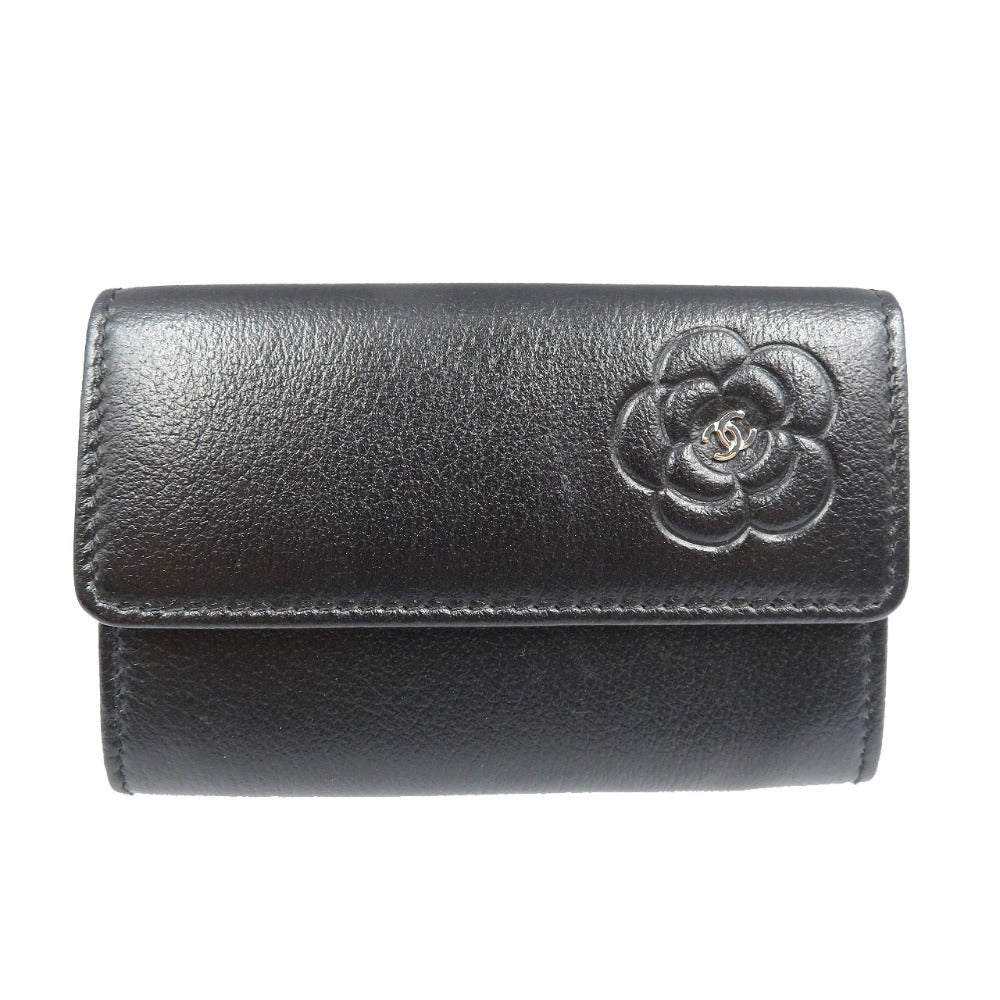 CHANEL Card Case leather black Camelia