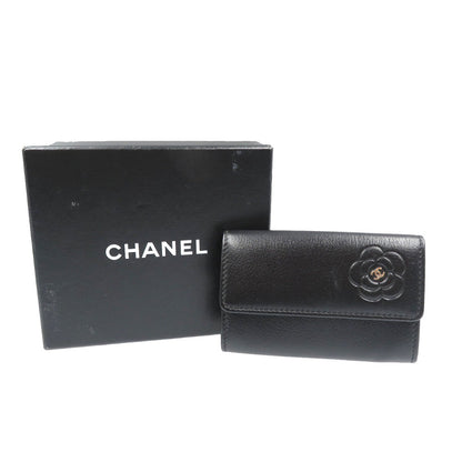 CHANEL Card Case leather black Camelia