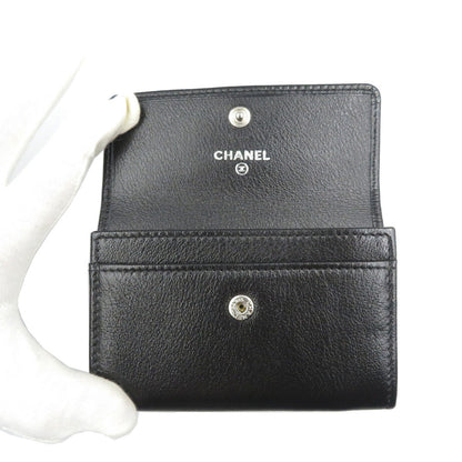 CHANEL Card Case leather black Camelia