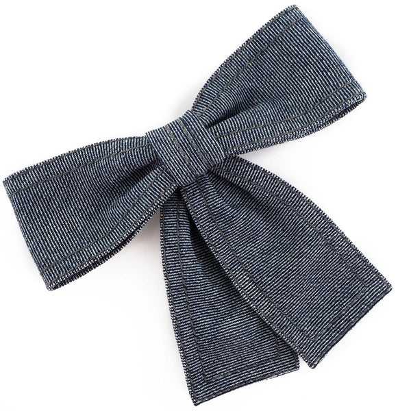CHANEL Brooch ribbon Cotton denim Blue Women Used Authentic