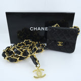 CHANEL Waist bag Rare vintage Micro Matrasse Chain pochette lambskin black Women Used Authentic