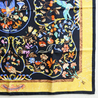 HERMES scarf pierres d'orient et d'occident Calle 90 silk Black / yellow Women Used Authentic