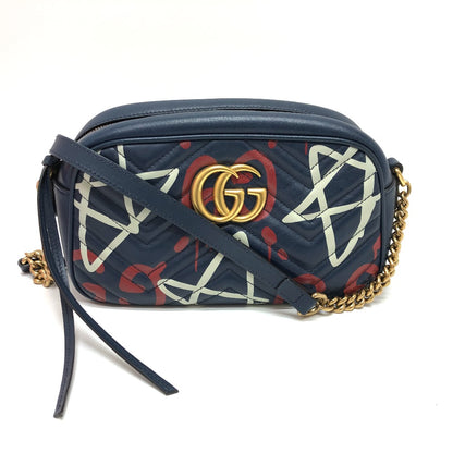 GUCCI Shoulder Bag 447632 leather Gold Metal GG Marmont Ghost unisex(Unisex) Used Authentic