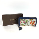 GUCCI Long Wallet Purse Zip Around tassel bamboo flora Canvas / leather 356708 Navy Women Used Authentic