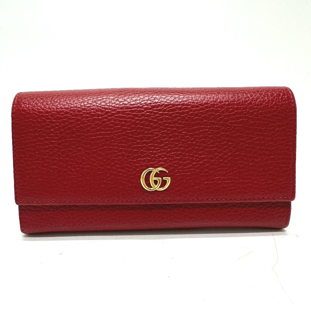 GUCCI Long Wallet Purse 456116 leather Red FF Marmont Women Used Authentic