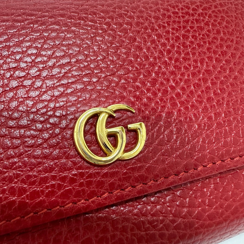 GUCCI Long Wallet Purse 456116 leather Red FF Marmont Women Used Authentic