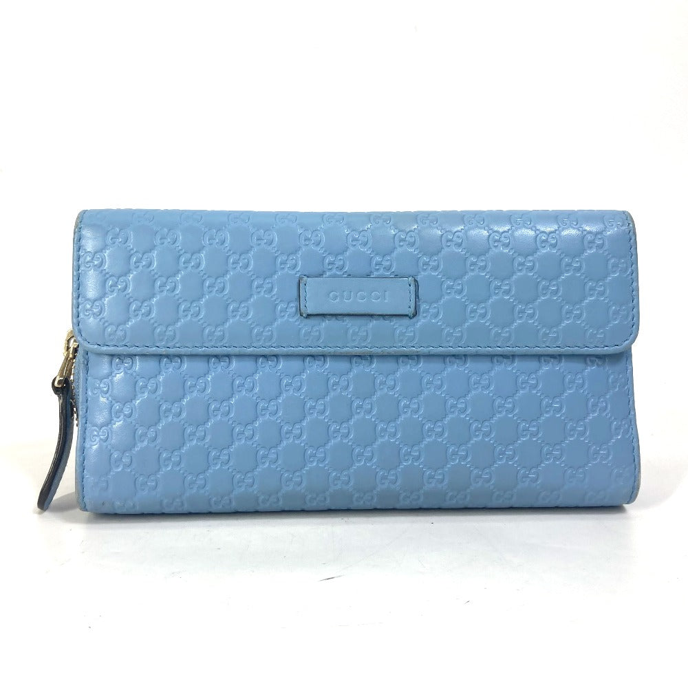 GUCCI Long Wallet Purse 449364 leather Light blue Micro Guccisima Women Used Authentic