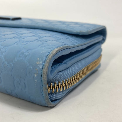 GUCCI Long Wallet Purse 449364 leather Light blue Micro Guccisima Women Used Authentic