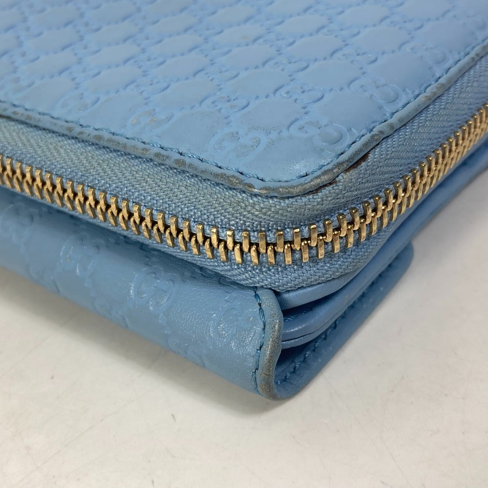 GUCCI Long Wallet Purse 449364 leather Light blue Micro Guccisima Women Used Authentic