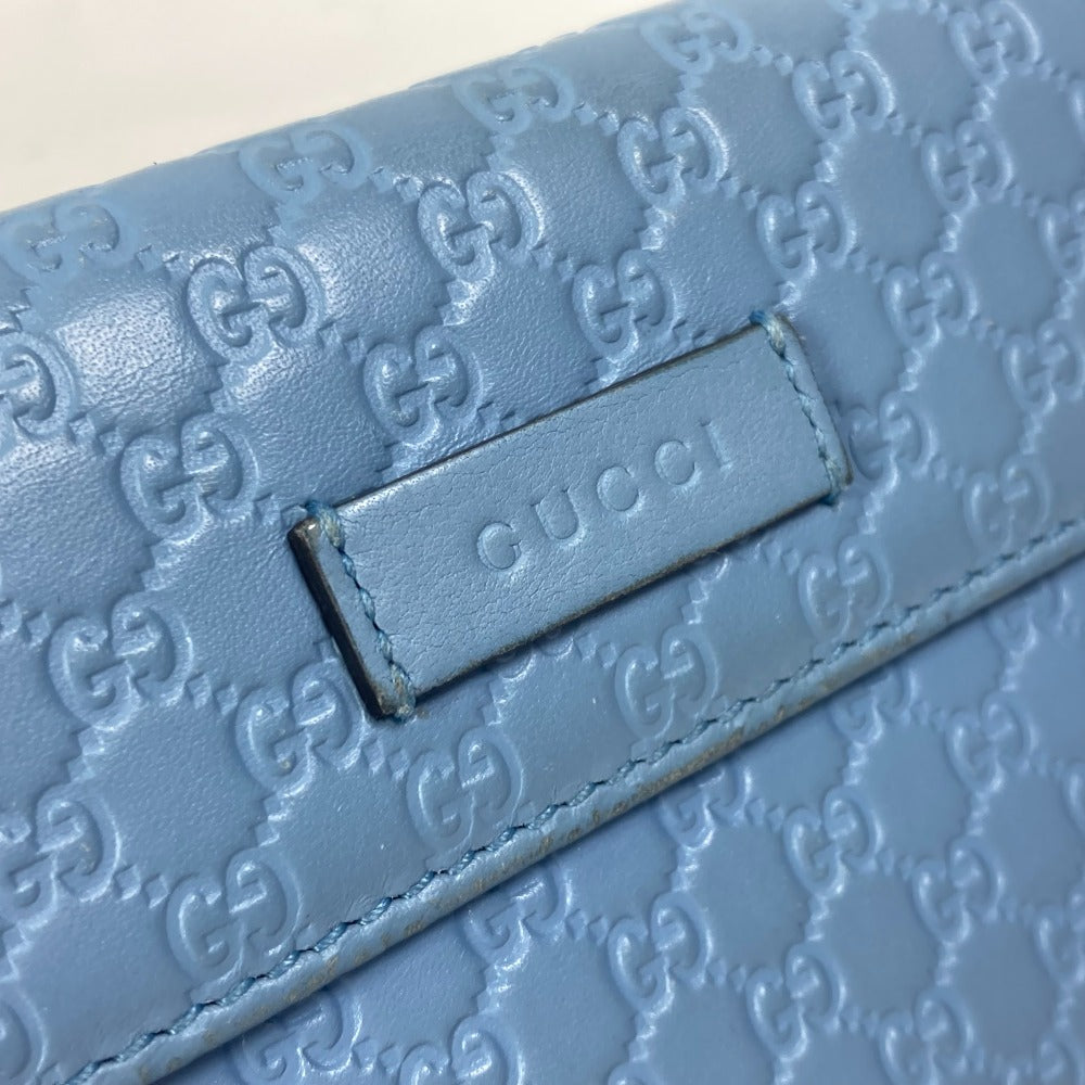 GUCCI Long Wallet Purse 449364 leather Light blue Micro Guccisima Women Used Authentic