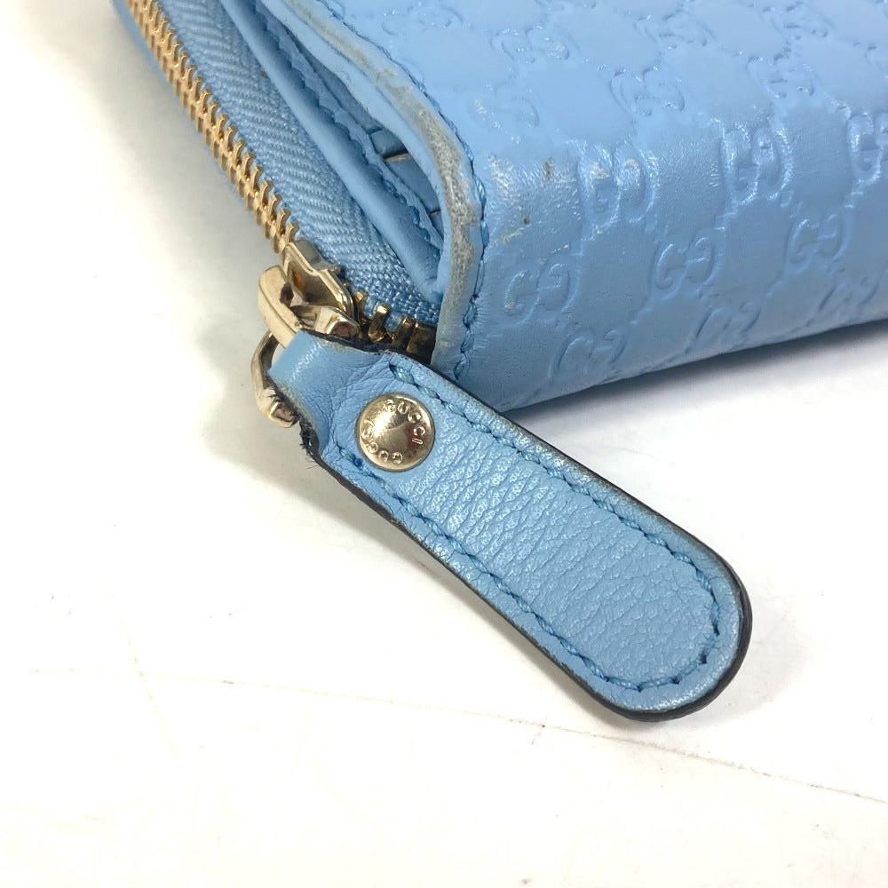 GUCCI Long Wallet Purse 449364 leather Light blue Micro Guccisima Women Used Authentic