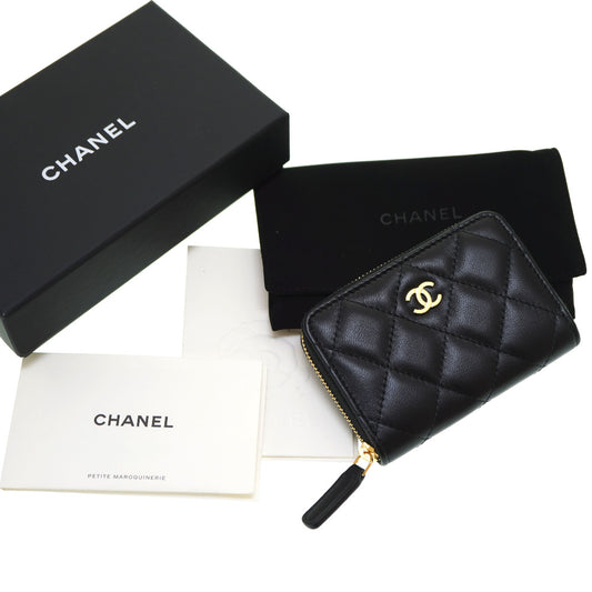 CHANEL Coin case lambskin black Zip Around Coin case