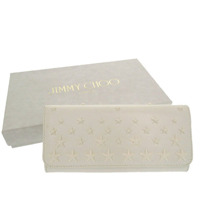 JIMMY CHOO Long Wallet Purse leather white 2 fold long wallet Women Used Authentic